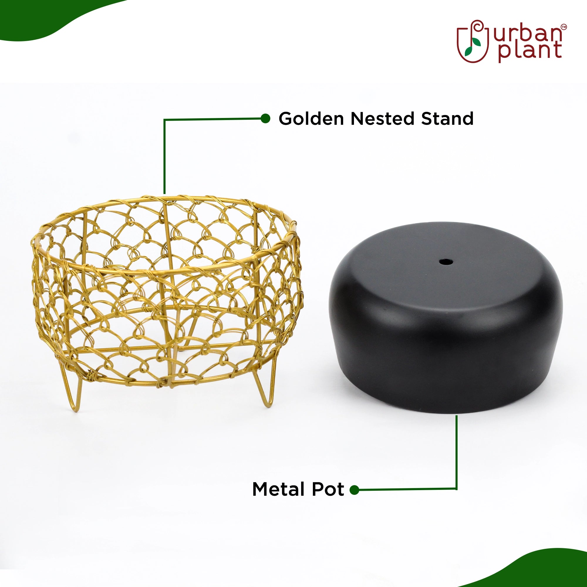 Golden Cage Metal Planter | Modern Designer Planter Pots for Living Room - 4.3" - 1334 Metal Planter Urban Plant 