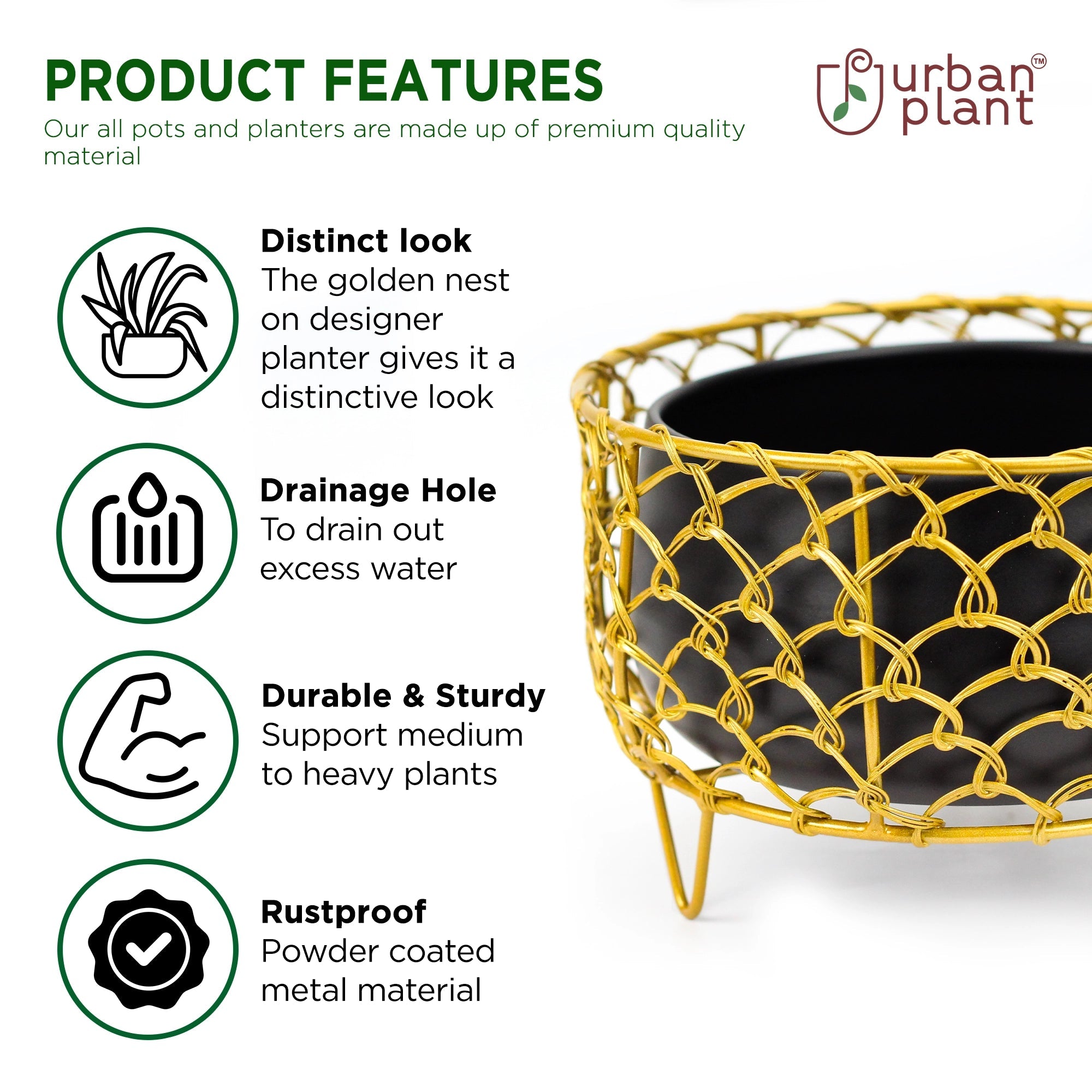 Golden Cage Metal Planter | Modern Designer Planter Pots for Living Room - 4.3" - 1334 Metal Planter Urban Plant 