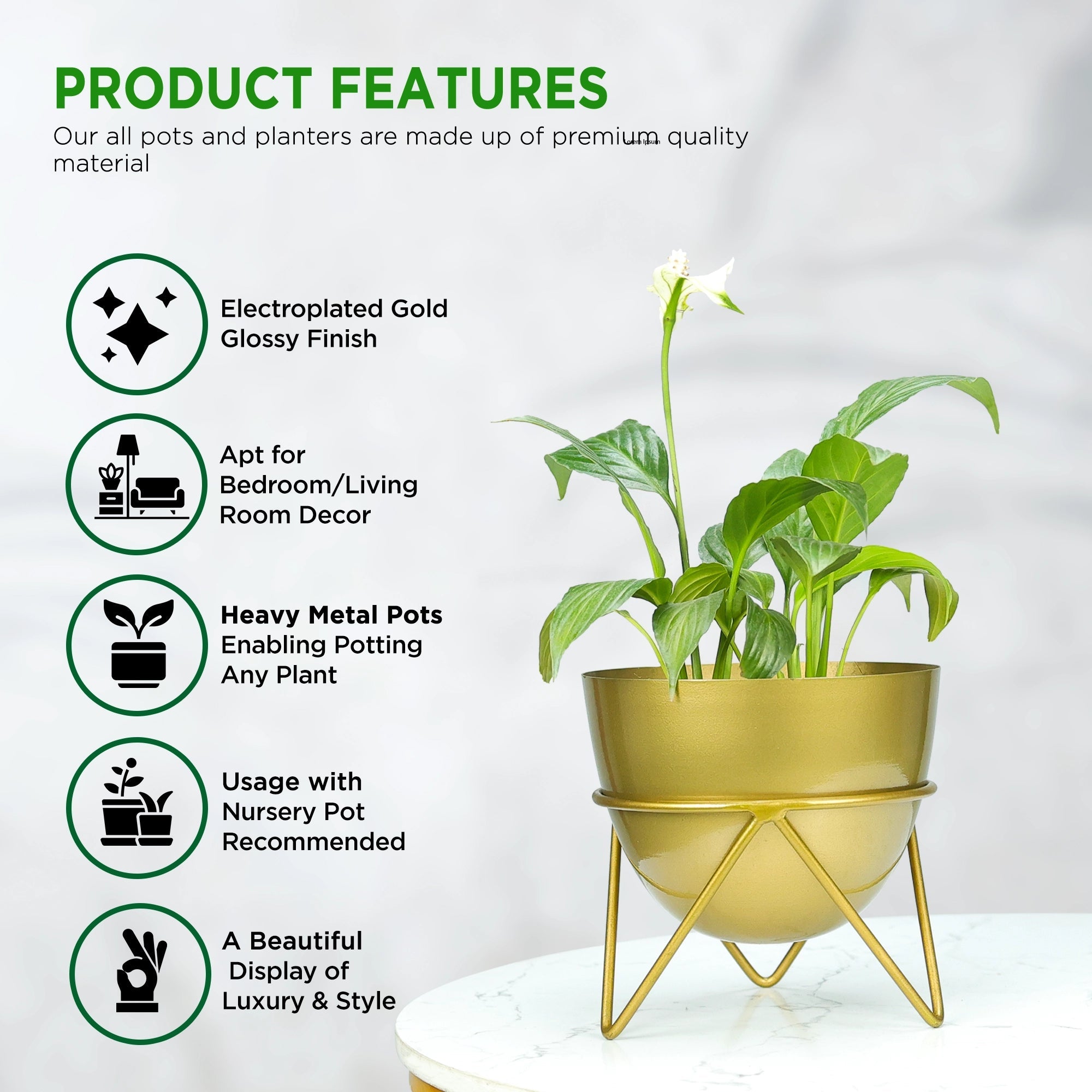 Ember Gold Metal Planter Urban Plant 