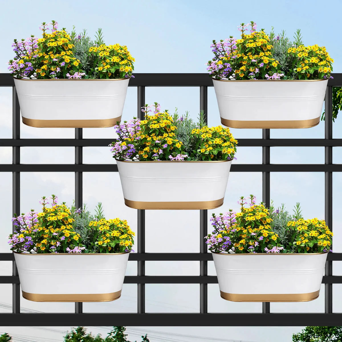 Zephyr Balcony & Railing Planters - (Set of 5) Hanging Planter Urban Plant White 