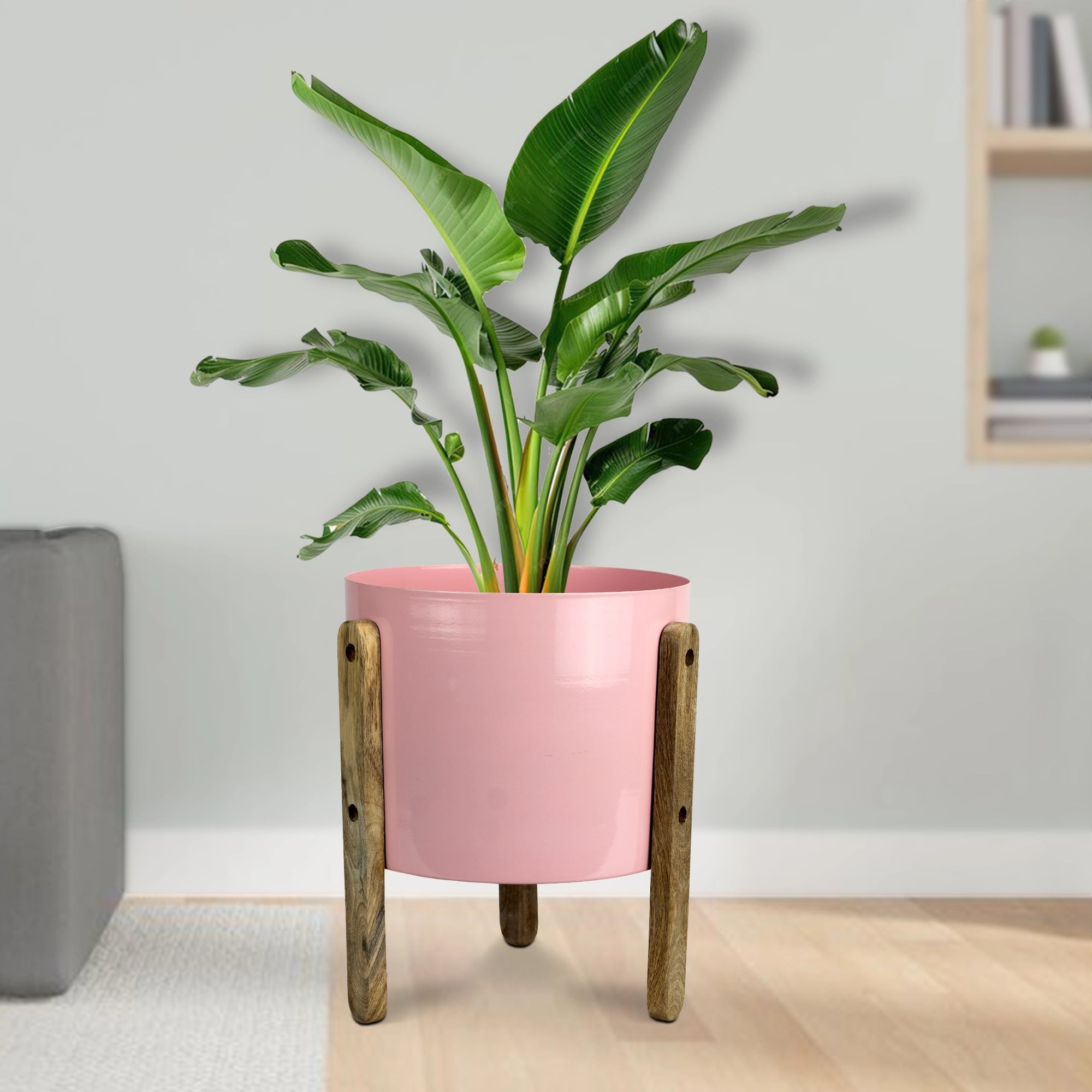 Low Height Metal Planters with Wooden Stand Metal Planter Urban Plant 