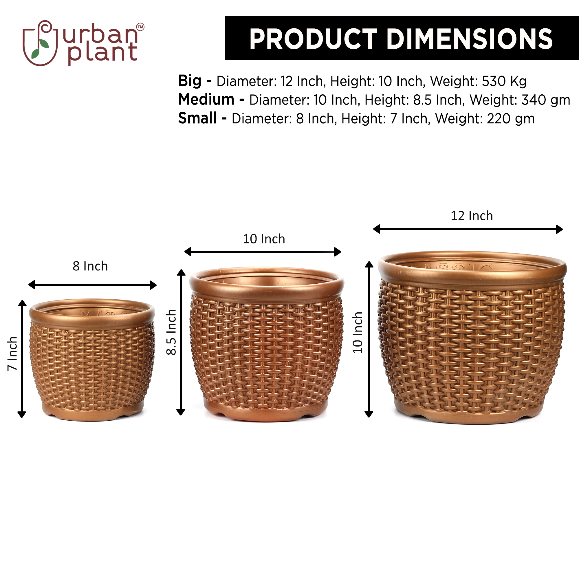 Mat Classy Planters - (Set of 3) Plastic Pot Urban Plant 