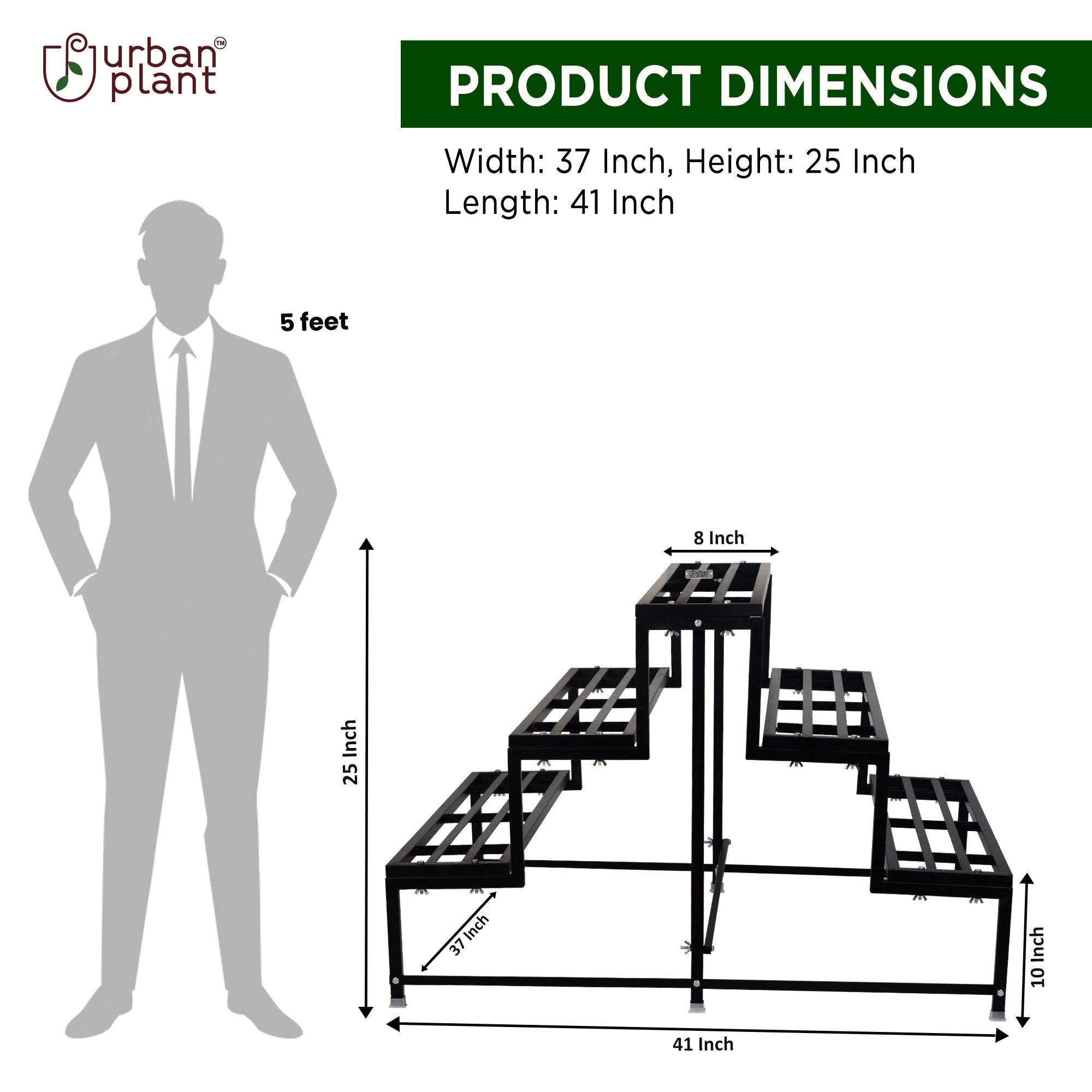 Heavy Duty 5-Step Planter Pot Stand- Best Outdoor & Indoor Garden Stand (Easy Assembly) Metal Stand Urban Plant 