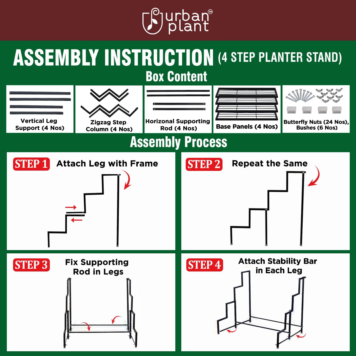 Urban Plant Heavy Duty 4-Step Planter Pot Stand Metal Stand Urban Plant 