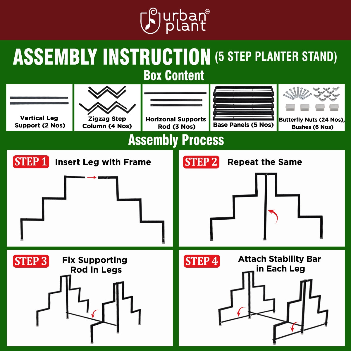 Heavy Duty 5-Step Planter Pot Stand- Best Outdoor & Indoor Garden Stand (Easy Assembly) Metal Stand Urban Plant 