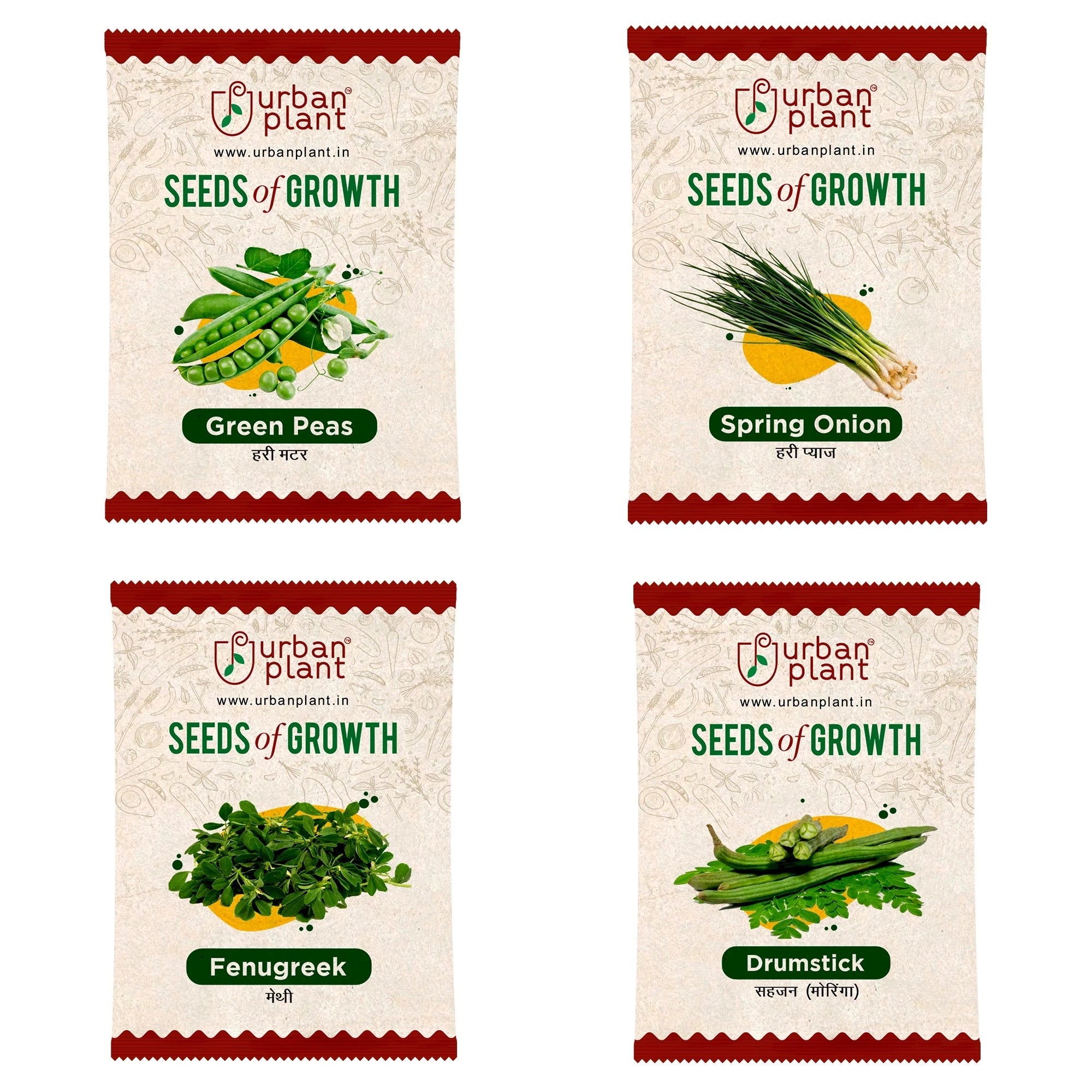 Vegetable Seeds Combo – (Green Peas, Spring Onion, Fenugreek, Drumstick) Vegetable Seed Urban Plant 