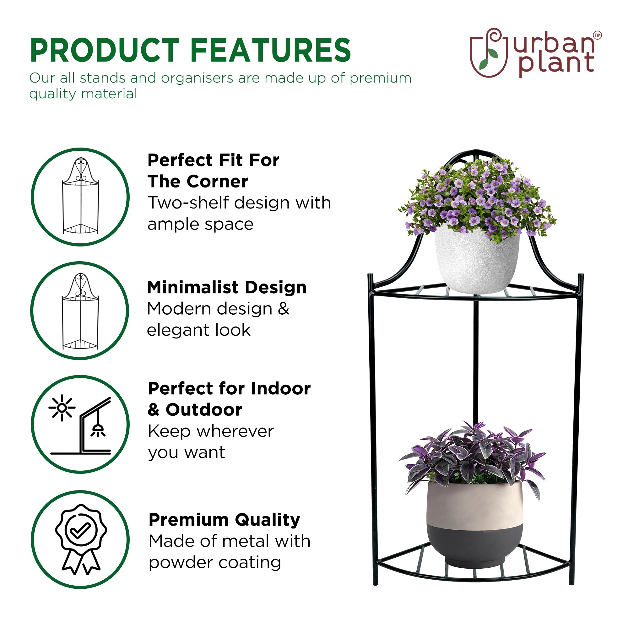 Urban Plant Corner Pot Stand - (Set of 2) Metal Stand Urban Plant 