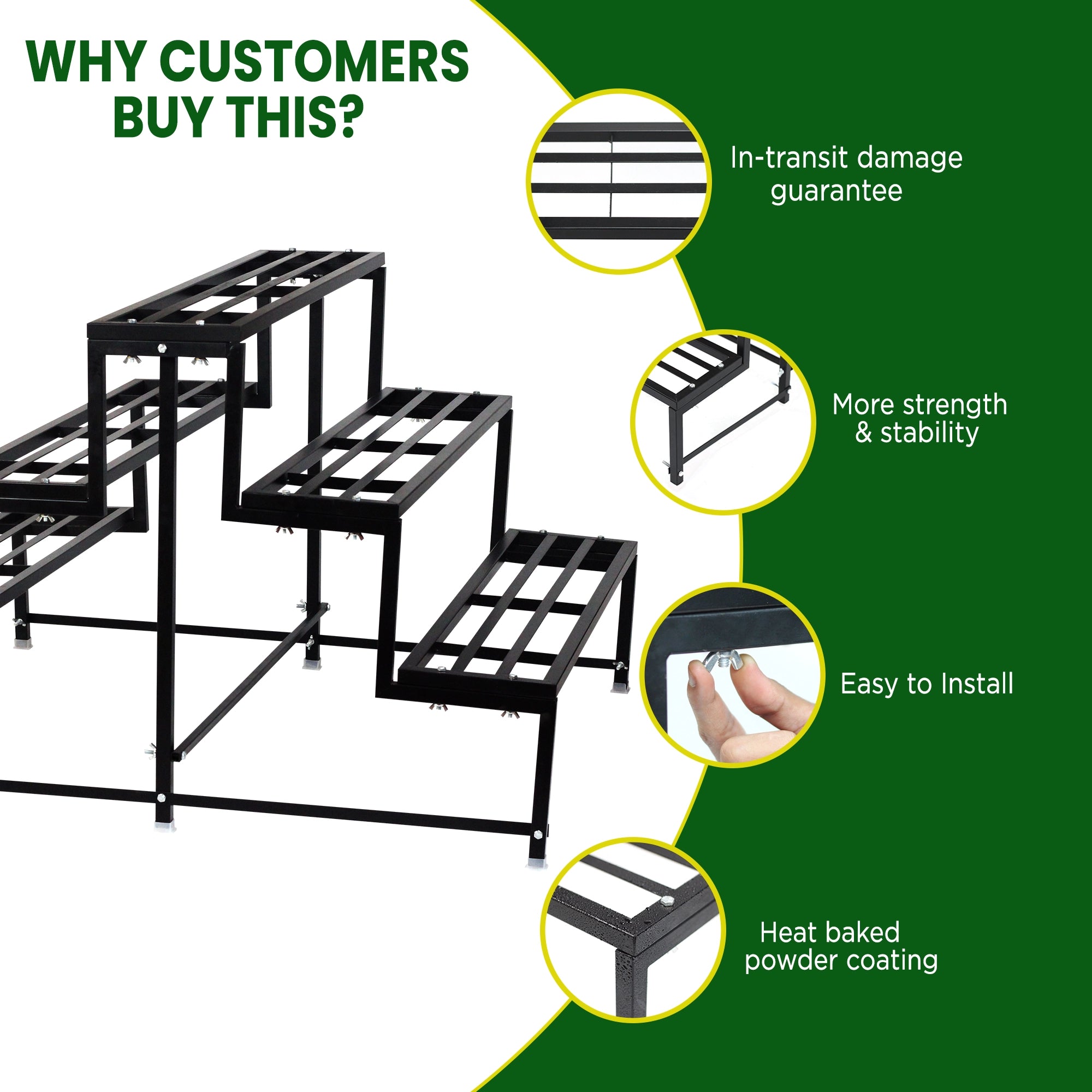 Heavy Duty 5-Step Planter Pot Stand- Best Outdoor & Indoor Garden Stand (Easy Assembly) Metal Stand Urban Plant 