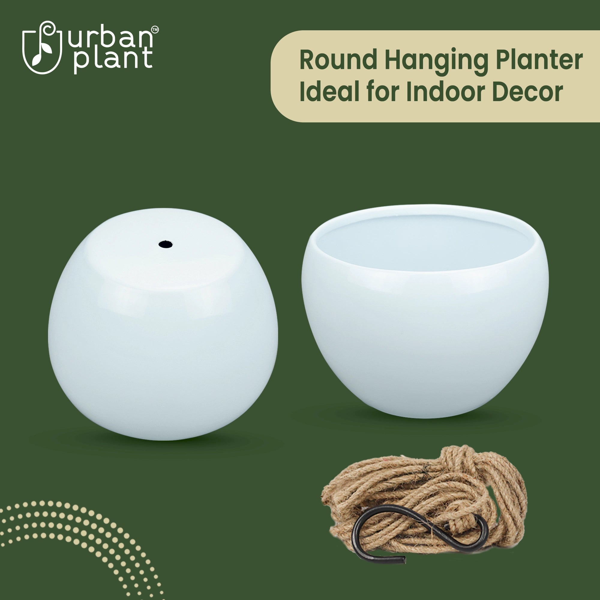 Hanging Round Planter with Jute Rope Matte Metal Planter Urban Plant 