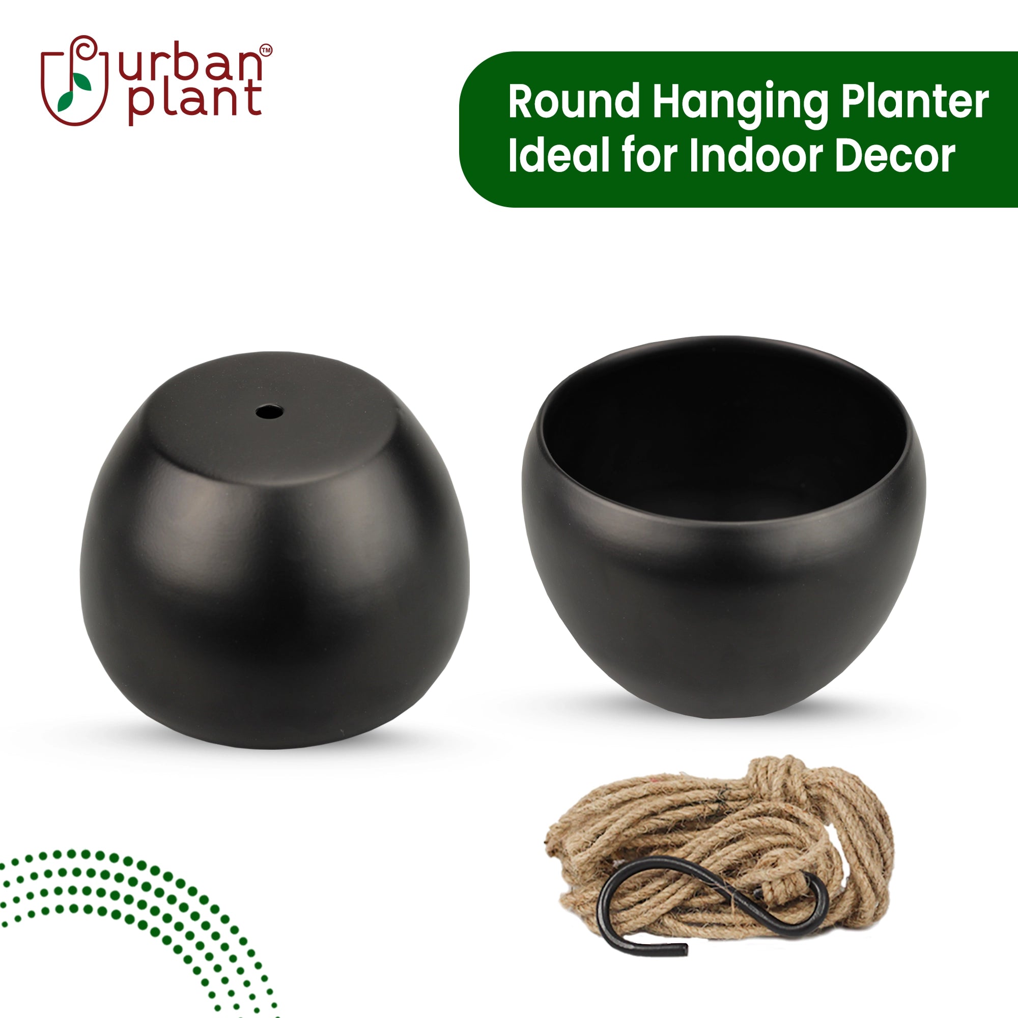 Hanging Round Planter with Jute Rope Matte Metal Planter Urban Plant 